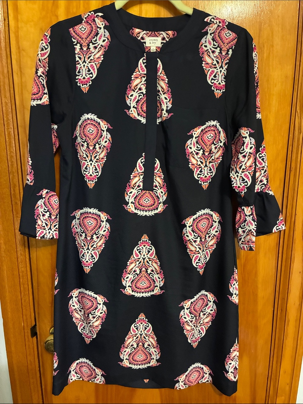 crown & ivy navy Dress with Pink and Cream Paisley Motif